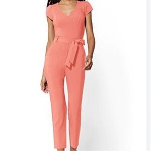 New York & Company Coral V-Neck Cap-Sleeve Jumpsuit